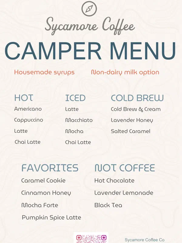 The Coffee Camper drinks menu board